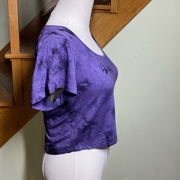 Mexicali Blues Women's L Purple Tie Dye Cross Back Cropped Short Sleeve Top Boho - Picture 6 of 7